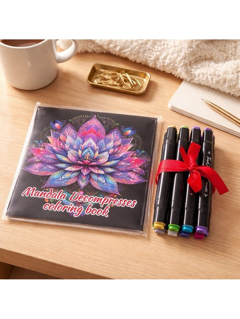 Mandala Adult Coloring Book Set w/ 20 Alcohol Markers Relaxation Gift New